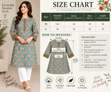 Blue-Green Floral Kurti with Contrast Borders | DCKB10