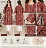 Rust Botanical Cotton Kurti with Contrast Panels | DCKB09