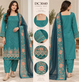 Teal Three-Piece Suit with Peach Floral Embroidery | DC3040