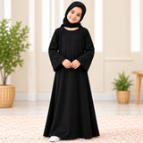 Girls’ Black Abaya with Embellished Bell Sleeves | DCK07