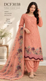 Peach Cotton Three-Piece Suit with Floral Embroidery | DC3038