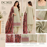 Sage Green Cotton Three-Piece Suit with Paisley Dupatta | DC3021