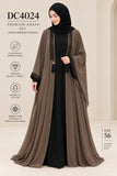 Taupe and Black Pearl-Embellished Abaya Set | DC4024