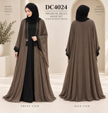 Taupe and Black Pearl-Embellished Abaya Set | DC4024