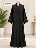 Black Floral Beaded Abaya with Contrast Cuffs | DC2043