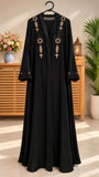 Black and Gold Floral Beaded Abaya with Headscarf | DC2042