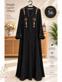 Black and Gold Floral Beaded Abaya with Headscarf | DC2042
