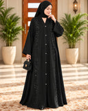 Black Beaded and Sequin Button-Front Abaya | DC2041