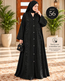 Black Beaded and Sequin Button-Front Abaya | DC2041