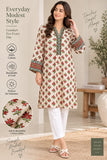 Cream and Red Floral Cotton Kurti | DCKB07