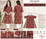 Rust Botanical Cotton Kurti with Contrast Panels | DCKB09