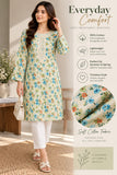 Cream and Blue Floral Cotton Kurti | DCKB13