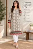 Cream Floral Cotton Kurti with Red Borders | DCKB14