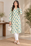 Cream and Teal Floral Printed Kurti | DCKB17