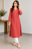 Plain Red Kurti with Contrast Trim | DCKB15