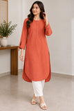 Plain Orange Kurti with Tie-Detail Sleeves | DCKB18