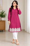 Magenta Collared Kurti with White Lace Hem | DCKB19