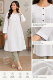 White Cotton Linen Kurti with Black Piping | DCKB20
