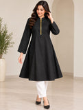 Black Flared Kurti with Gold-Tone Zip | DCKB23