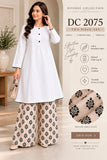 White Cotton Co-ord Set with Printed Trousers | DC2075
