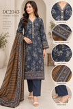 Navy Floral Cotton Three-Piece Suit with Ochre Dupatta | DC2043
