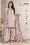 Blush Pink Checked Cotton Three-Piece Suit with Floral Dupatta | DC2048