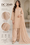Peach Beige Embroidered Cotton Three-Piece Suit with Chiffon Dupatta | DC2049