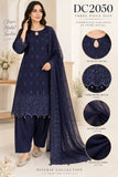Navy Embroidered Cotton Three-Piece Suit with Chiffon Dupatta | DC2050