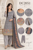 Grey Floral Embroidered Three-Piece Suit with Chiffon Dupatta | DC2051