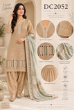 Beige Embroidered Cotton Three-Piece Suit with Satin Dupatta | DC2052