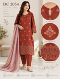 Rust Red Embroidered Cotton Three-Piece Suit with Striped Dupatta | DC2054
