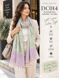 DC014 Pale Green & Lilac Paisley Border Shawl Scarf
