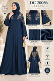 Navy Blue Nida Open Abaya with Floral Embroidery – DC20056