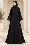 Black Nida Abaya with Embroidered Scalloped Sleeves – DC20057