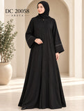Black Nida Abaya with Diagonal Beadwork & Lace Sleeve Details – DC20058