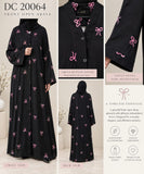 DC20064 Black Abaya with Pink Bow Embroidery