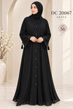 DC20067 Black Button-Front Abaya with Tassel Sleeves
