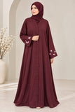 DC20065 Burgundy Floral Embroidered Sleeve Abaya