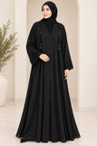 Black Abaya with Embellished Cuffs & Front Detail – DC20069