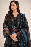 DC20-71 Black Feather Print & Butterfly Detail Cotton 3-Piece Suit
