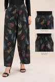DC20-71 Black Feather Print & Butterfly Detail Cotton 3-Piece Suit