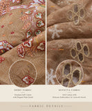 DC20-74 Tan Floral Cotton 3-Piece Suit with Dupatta