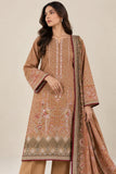 DC20-74 Tan Floral Cotton 3-Piece Suit with Dupatta