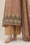 DC20-74 Tan Floral Cotton 3-Piece Suit with Dupatta
