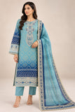 DC20-72 Aqua & Navy Embroidered 3-Piece Suit with Chiffon Dupatta