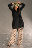 Black Tie-Side Cotton Co-ord Set with Beige Printed Trousers | DCKB2082