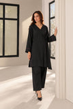Black V-Neck Cotton 2-Piece Co-ord Set – DCKB20-83