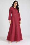 DCKJ1002 – Maroon Cotton Collared Long Dress