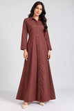 DCKJ1003 Brown Cotton Button-Front Long Shirt Dress
