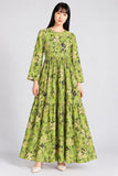 Green Floral Cotton Maxi Dress DCKFL1-002